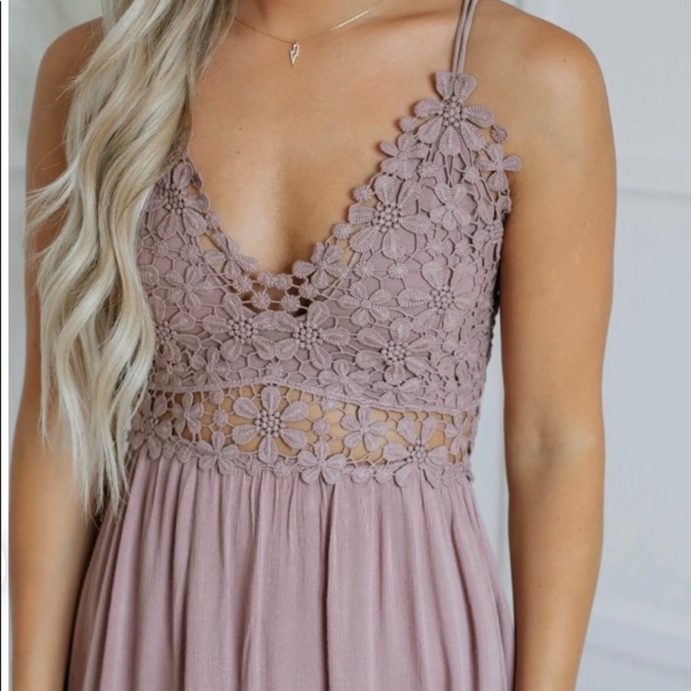 Country Flower Crochet Muave Green Dress